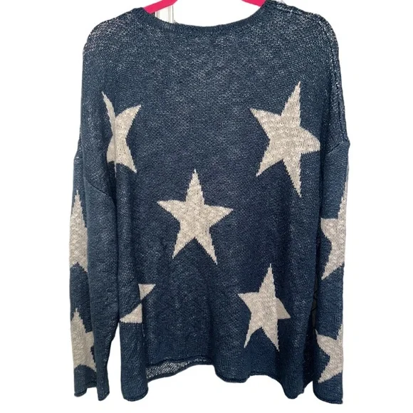 Easel Los Angeles oversized women’s size large blue knit sweater white stars - Picture 3 of 11